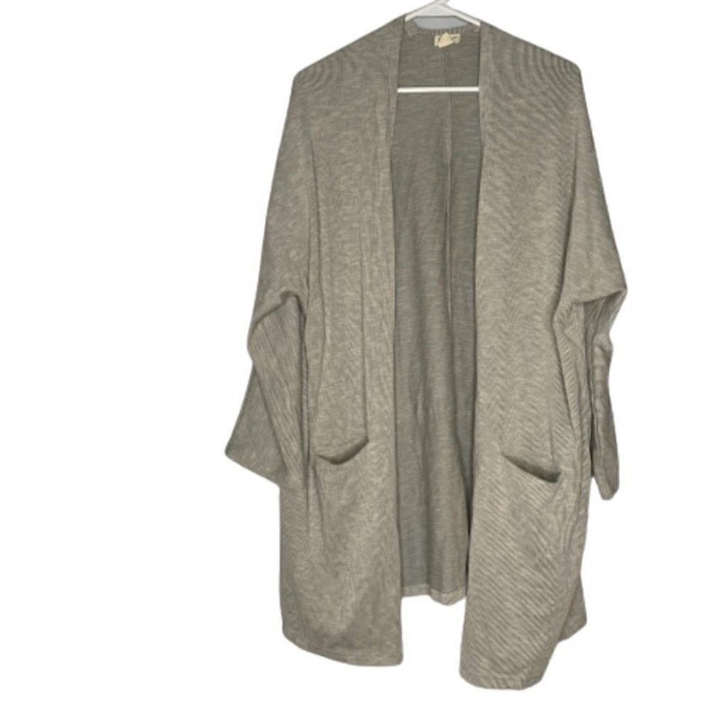 Donni Ribbed Sandwash Gray Open Front Sweater